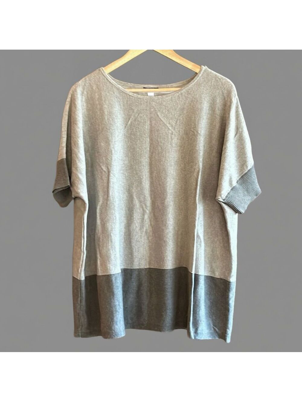 Ann Taylor Factory Womens Oversized Short Sleeve Knit Sweater Top Gray Size L